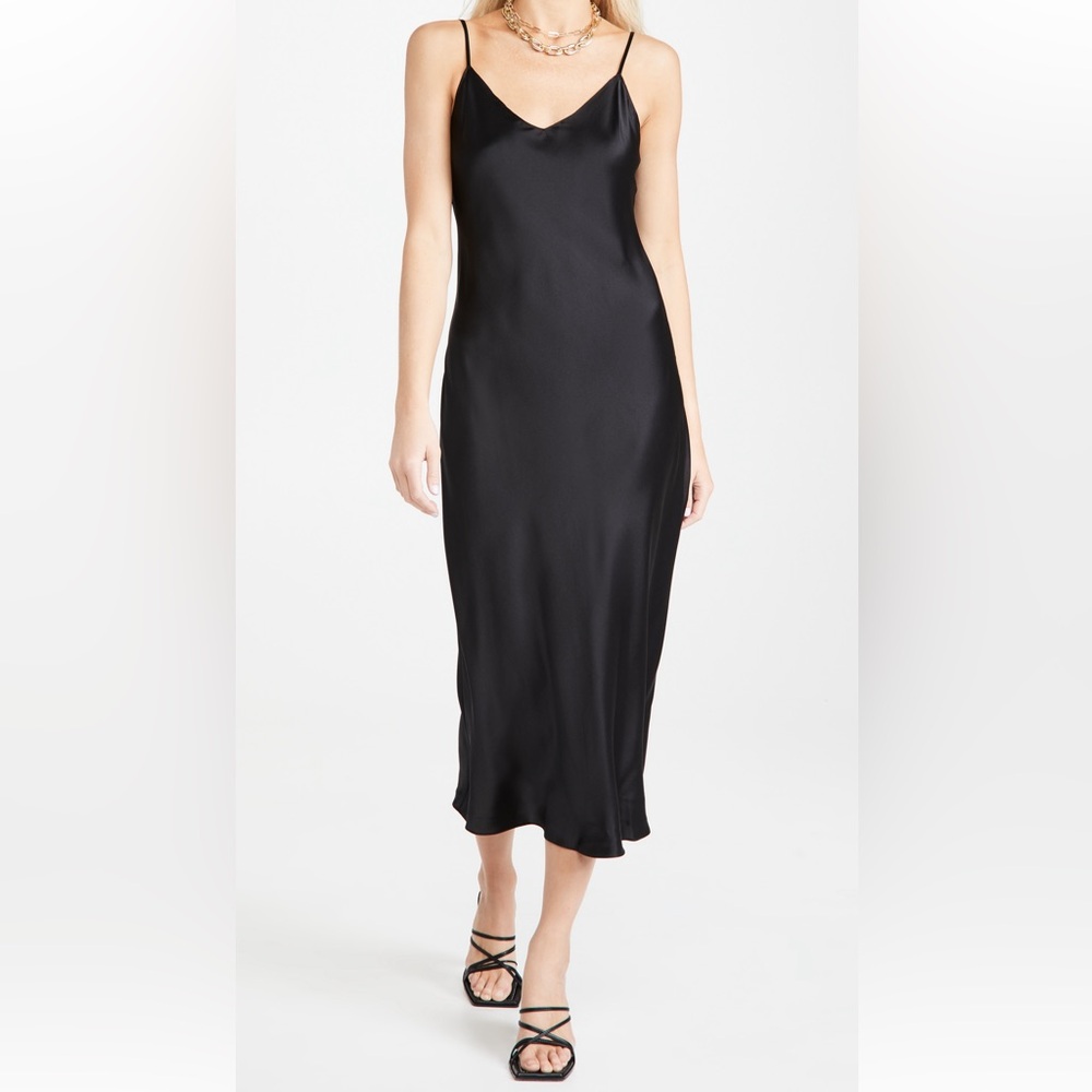 Satin Slip Midi Dress - Black